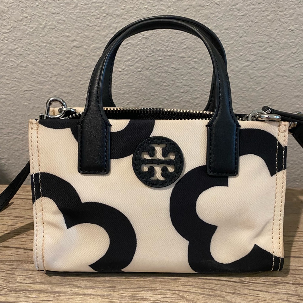 Tory Burch Mini Bag Black and Cream Geometric Design